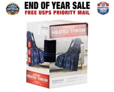 Berkshire Oversized Heated Throw Blanket 60"x70" – Plaid Navy, Auto Shut-Off
