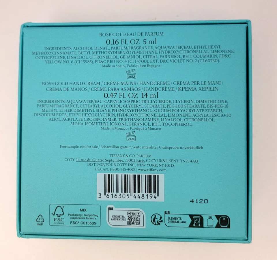 Juego de 2 piezas TIFFANY & CO.: oro rosa EDP 0,16 fl oz + crema de manos de oro rosa 0,47 oz Foto 3 de 3