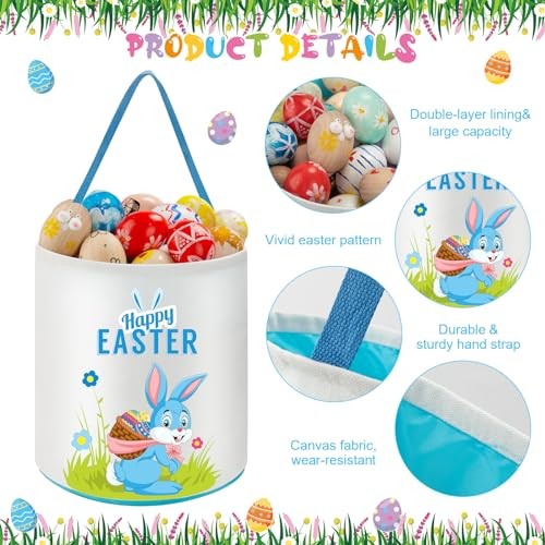 6 Pcs Easter Bunny Basket Bags Canvas Rabbit Easter Buckets Eggs Hunt Candy - Picture 3 of 7