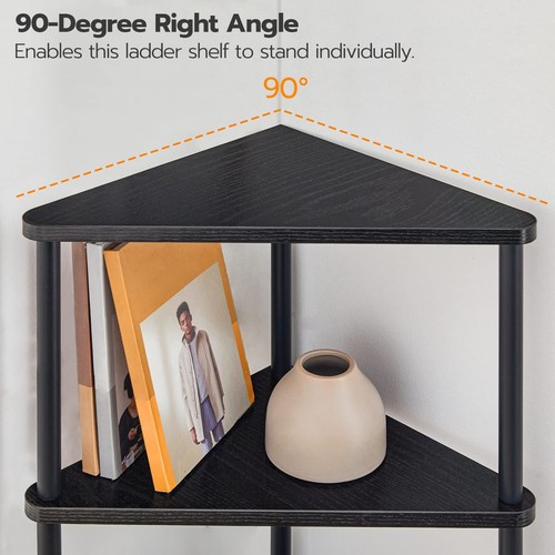 Corner Shelf Stand, Industrial 5-Tier Wall Corner Bookshelf with Metal Frame,... - Picture 7 of 9