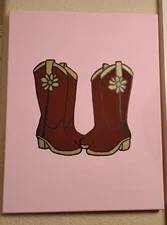 Brown boots painting on canvas OOAK GOLD PINK