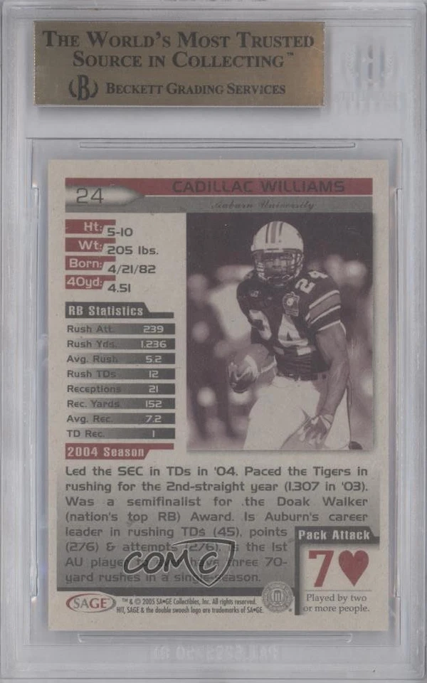 2005 SAGE Hit Cadillac Williams #24 BGS 9.5 GEM MINT Rookie RC - Image 2 of 2