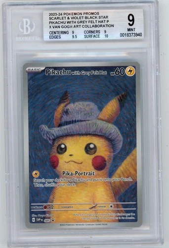 2023-24 Scarlet & Violet PIKACHU Van Gogh Grey Felt Hat Promo BGS 9 MINT J454