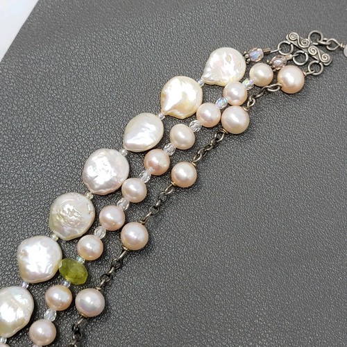 Sterling Silber Barock Zuchtperlen Schicht Strang Halskette Creme Glanz Farbton 18 - Bild 4 von 9