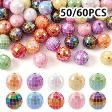 50/60pcs 16mm Disco Ball Beads, Rainbow Acrylic Beads, Cut Surface, Coarse Bubbl