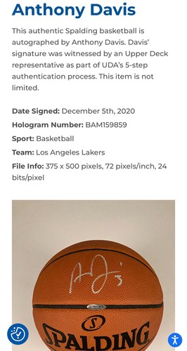 Anthony Davis Autographed Signed Authentic Spalding Basketball Upper Deck UDA - Picture 6 of 7