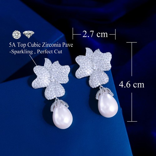 Orecchini perle zirconi placcati argento pendenti goccia perno cerchio donna gioielli - Foto 349 di 570