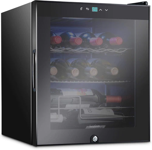 12-Bottle Wine Cooler with Lock - Digital Temp Control & Glass Door, Black
