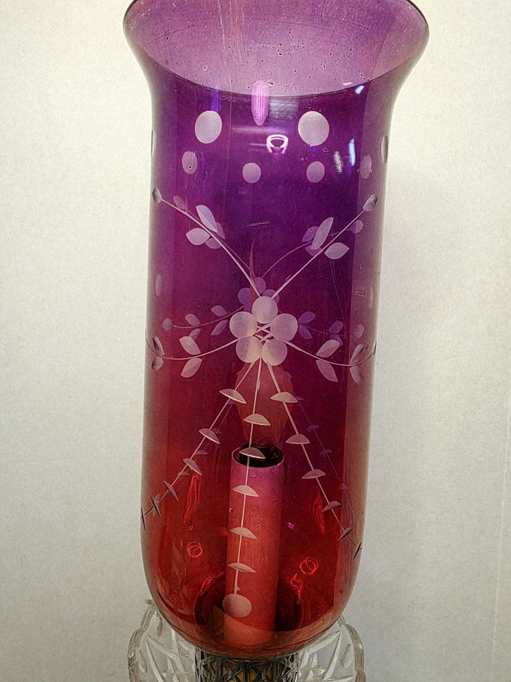 "Lámpara tocador vintage con pantalla de arándano flor cristal grabado prismas 20"" de alto" Foto 2 de 4