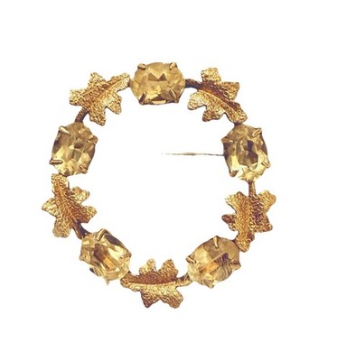 Vintage W.E. Richards Co 1-20 12 K Gold Tested Citrine Leaf Brooch