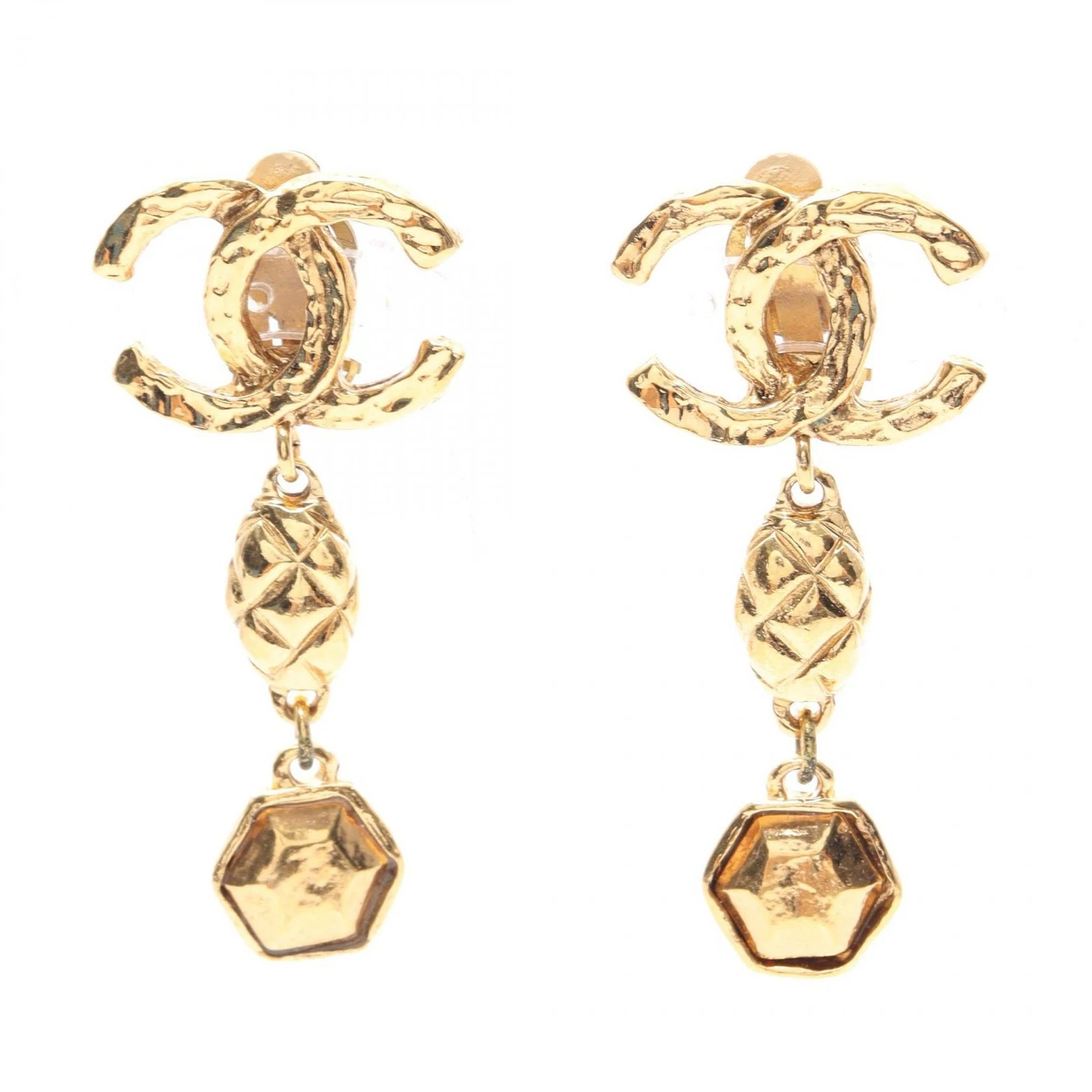 CHANEL COCO Mark Earring Gold Plated Used women CC