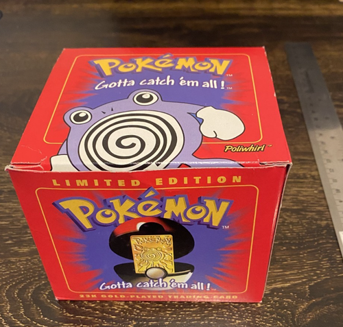 VINTAGE Burger King Pokémon 1999 Poliwhirl 24K Gold Plated Trading Card RED BOX