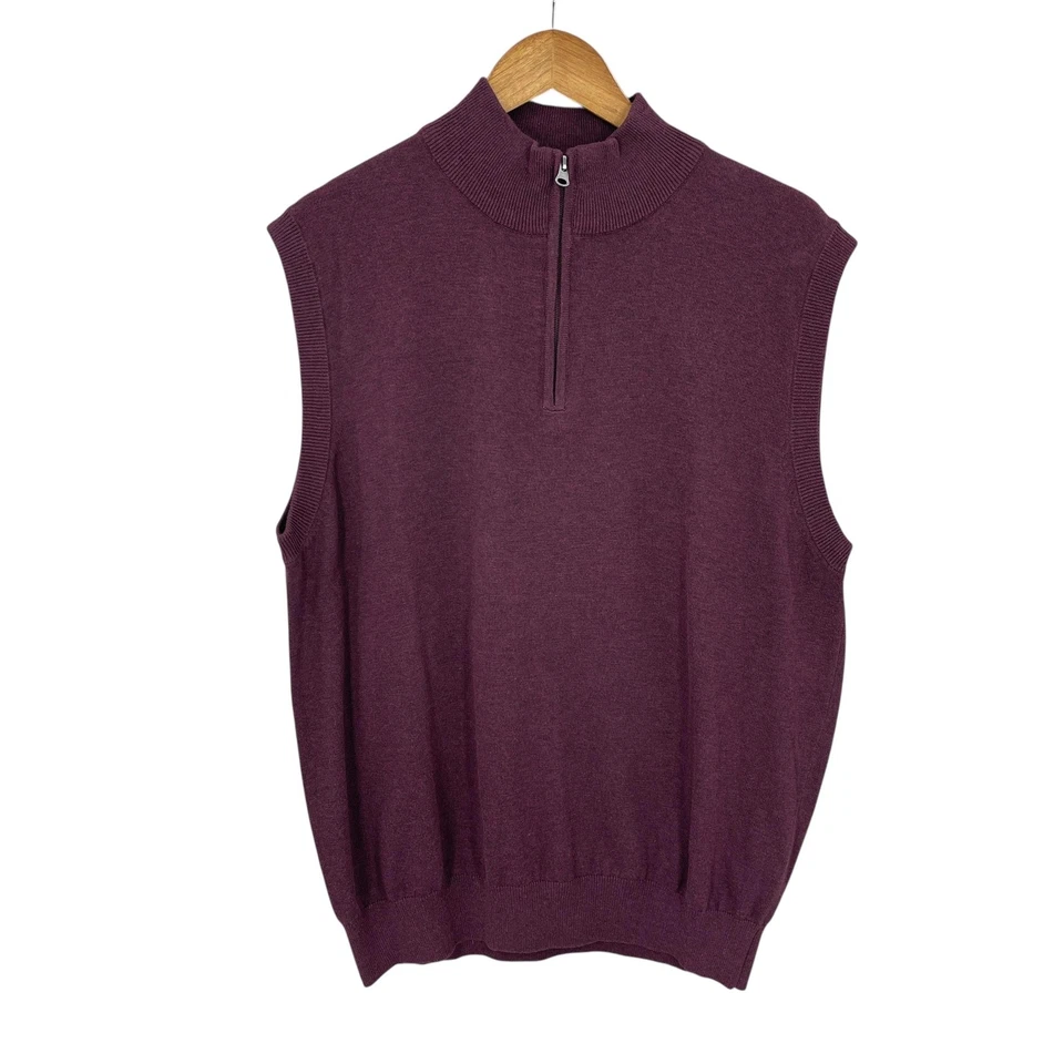 Academia Sweater Vest Men Preppy Career Layers Quarter Zip Mock Neck Knit Size L - Image 3 of 4