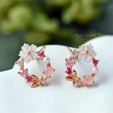 Dainty Flower Pearl Minimalist Women Stud Earrings 925 Sterling Silver Gift