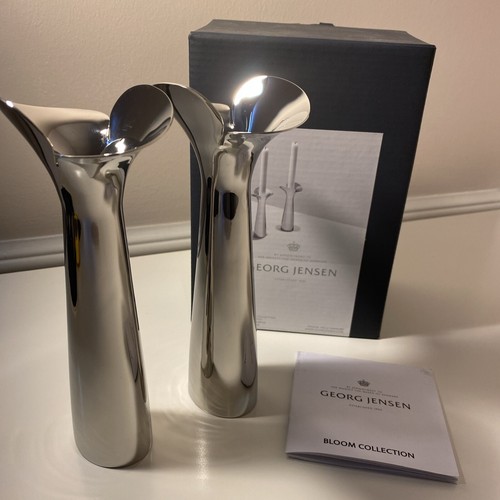 Georg Jensen Bloom Botanica Candleholders (Set Of 2) New In Original Box