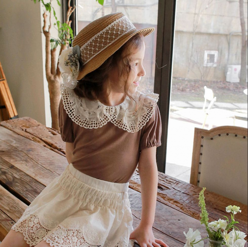 T-shirt bambina estiva nuova maglia orlo loto cotone top bambina - Foto 3 di 12