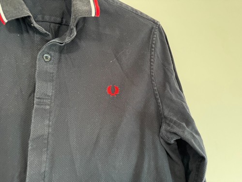 Fred Perry Shirt Men’s Size Large Navy Blue Twin Tipped Long Sleeve Casual Polo - Picture 4 of 8