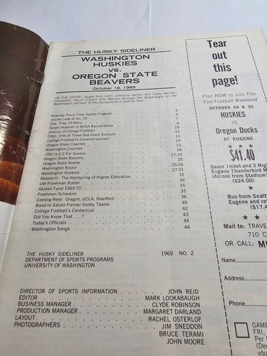 1969 WASHINGTON vs OREGON STATE COLLEGE FOOTBALL GAME PROGRAM HUSKIES BEAVERS UW - Picture 10 of 24