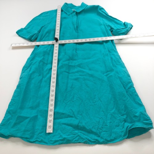 Vestido túnica Chico's 100 % lino 12 línea A botones hasta la rodilla verde azulado COMO NUEVO - Imagen 3 de 15