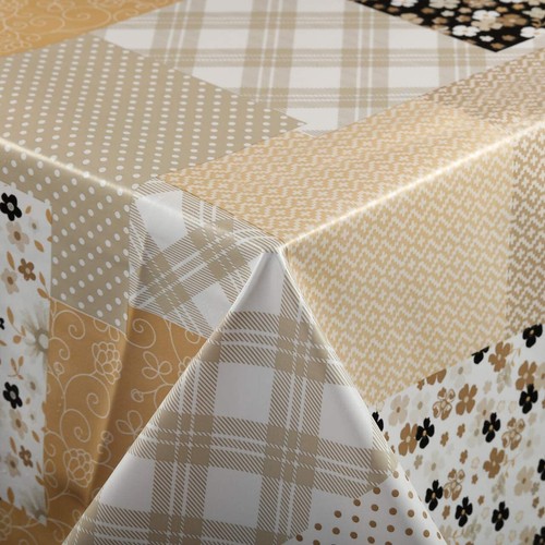Wipeable Tablecloth Waterproof Vinyl Plastic Patchwork Design PVC Cover 140x140 - Picture 1 of 8