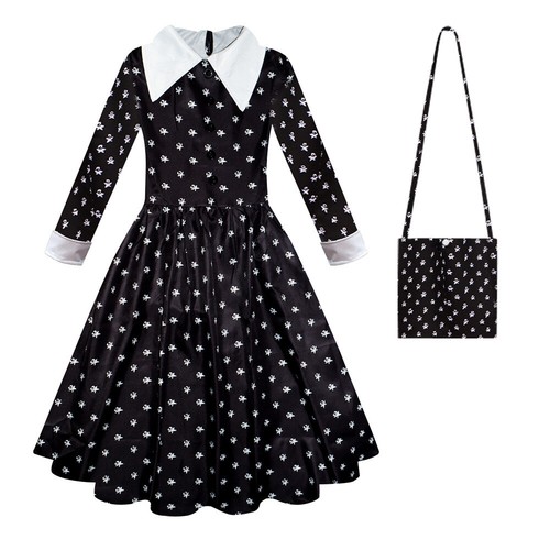 Girls Costume Wednesday The Addams Family Dress Cosplay Halloween Party 3-10 yrs - Picture 19 of 22