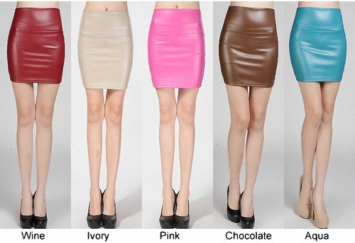 Minifalda corta de cuero sintético ceñido al cuerpo para mujer S-XL - Imagen 3 de 30