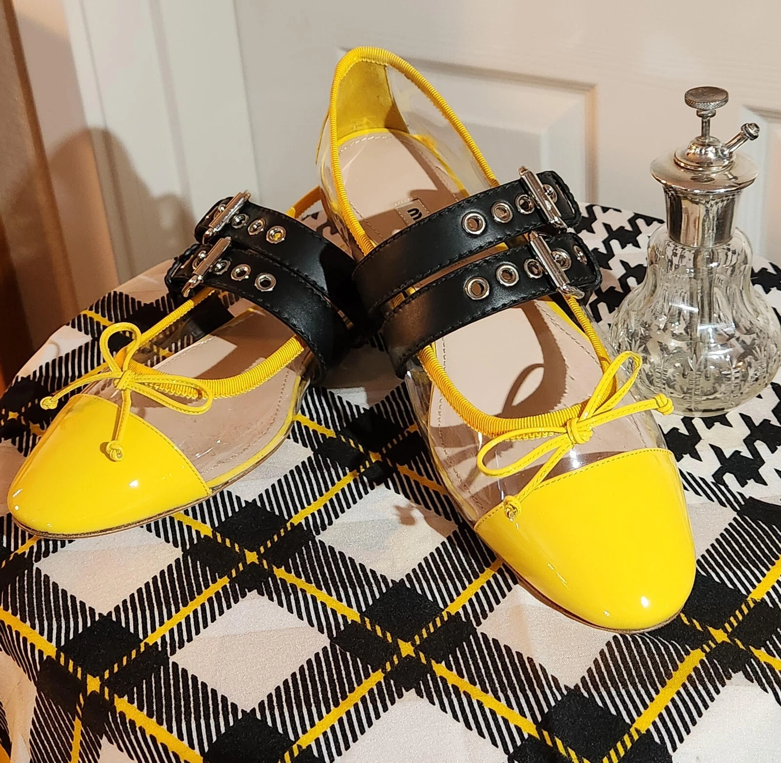 Miu Miu — New US 9.5 Women's MIU MIU Transparent Yellow Double Bands Shoes