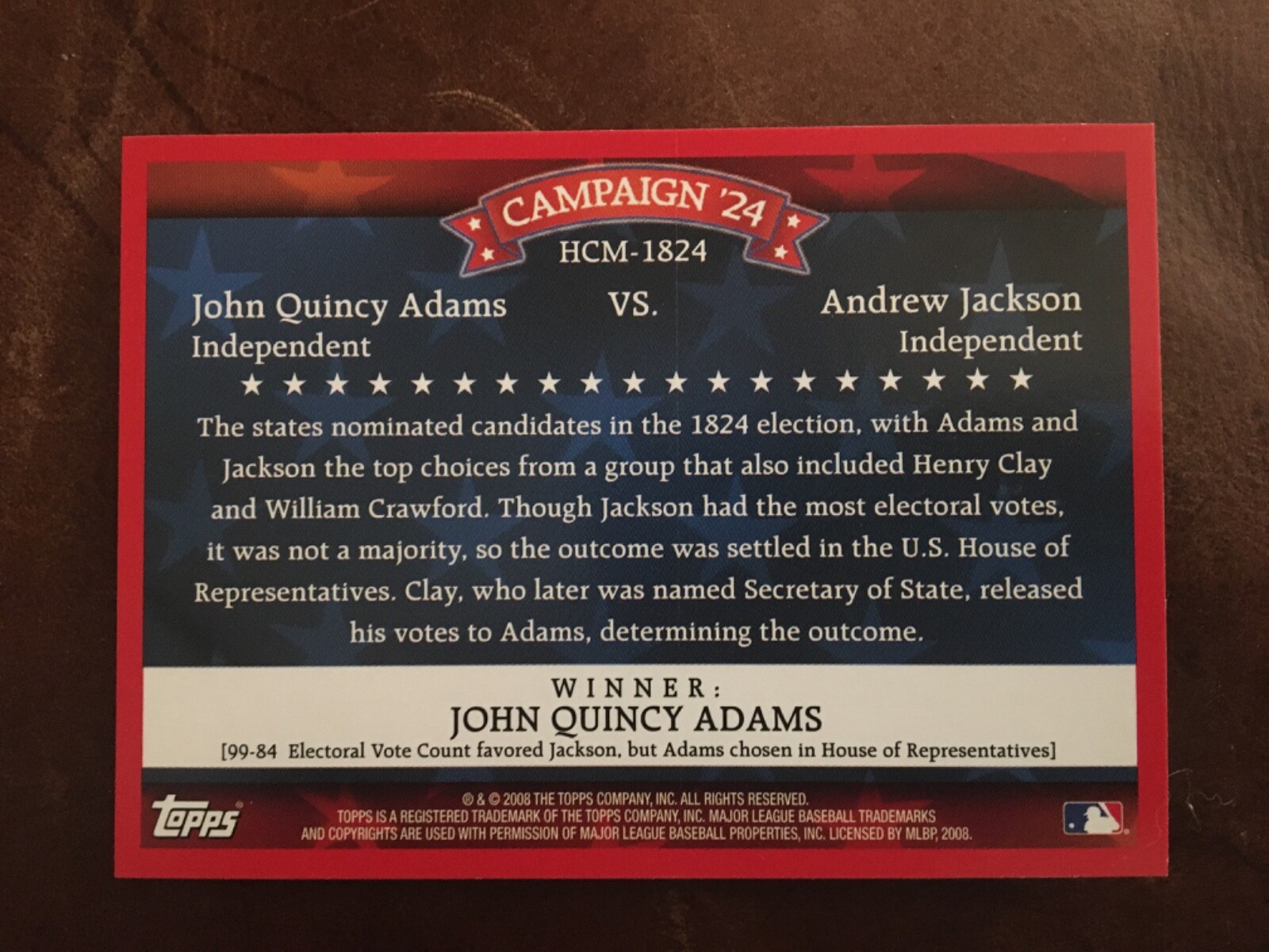 2008 Topps Historical Campaign Match-Ups #1824 John Quincy Adams Andrew ...