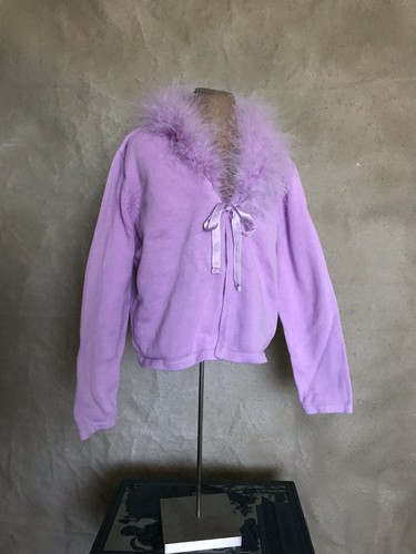 Girls 4 MARIBOU Neck CARDIGAN SWEATER Purple Cotton APRIL CORNELL CORNELLOKI - Picture 3 of 7