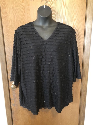 Maggie Barnes Black Tiered Ruffle Top w/Sequins 3X 26/28