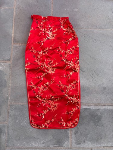 Red and Gold traditional floral printed chinese 80% silk top and dress set - Picture 7 of 10