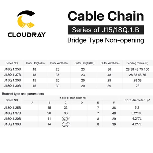 Cadenas de cables J15/18 Q.1.B tipo puente transmisión de remolque de plástico sin apertura - Imagen 4 de 5