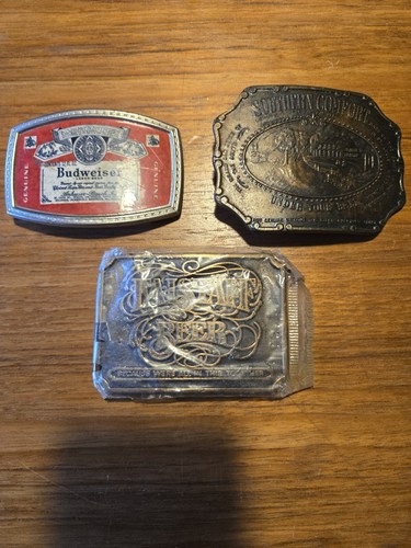 Lot of 3 - Vintage Budweiser, Southern Comfort, Falstaff Brass Belt Buckles