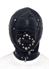 Padded Leather Headgear Head Hood Mask with Gag Bondage Open Mouth Gag BDSM
