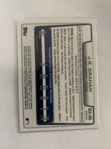 Tarjeta de béisbol Bowman 2012 autógrafos cromados #JRG J.R. Graham Superfractor - Imagen 2 de 2
