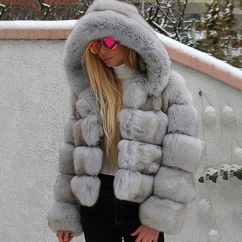 Luxury Women Real Fox Fur Coats Hooded Short Jackets Fashion Winter Warm Outcoat - Picture 3 of 24