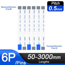 6 Pin FFC/FPC Flexible Flat Cable Ribbon Pitch 0.5mm AWM 20624 Length 50-3000mm