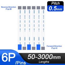 6 Pin FFC/FPC Flexible Flat Cable Ribbon Pitch 0.5mm AWM 20624 Length 50-3000mm