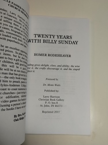 20 Years With Billy Sunday by Homer Rodeheaver (PAPERBACK REPRINT) BRAND NEW - Picture 7 of 12