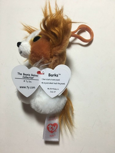 TY Beanie Baby 4" BARKS the Dog Key Clip Plush Stuffed Animal Collectible Toy - Picture 2 of 2