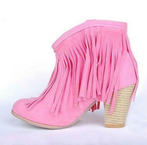 Damen-Cowboy-Stiefeletten Franse Quasten Blockabsatz spitz zulaufend zum Überziehen W88 - Bild 5 von 6