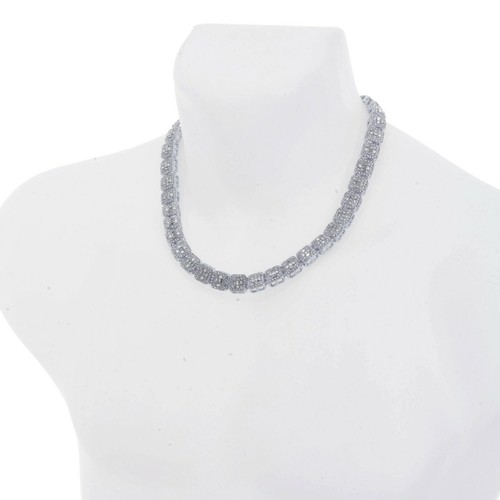 Hip Hop Iced Bling Rapper Silver Clustered Baguette Block Tennis Chain 18"-24" - Picture 6 of 7