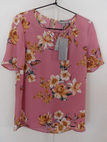 DANIEL RAINN Pink Shirt Floral Print Short Sleeve Women's Top Blouse Size S NWT!