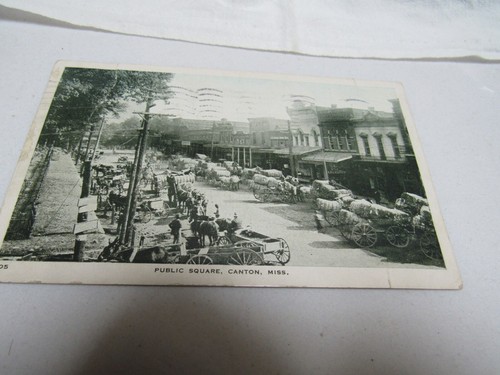 1934 Posted Postcard Cotton on Wagons Public Sq. Canton Miss. - Picture 1 of 8