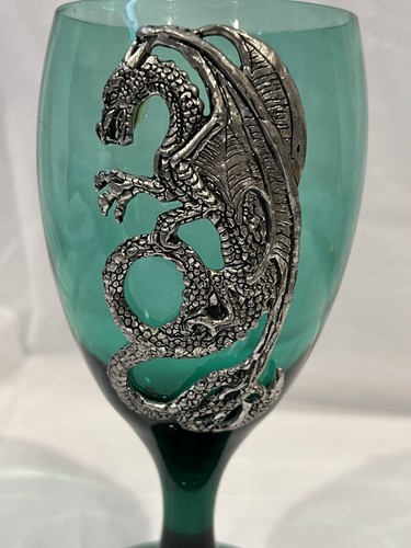 1992 Fellowship Foundry Pewter Goblet Dragon Drinking Water Wine Green Glass - Picture 5 of 10