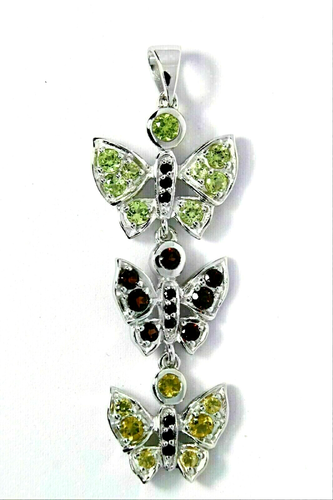Silver Pendant Sapphire Garnet Peridot Genuine Gems Solid Sterling With Chain - Picture 13 of 24