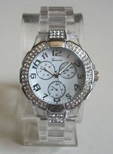 Women's Number Dial Clear  Silver Finish Stone Boyfriend Fashion Casual Watch