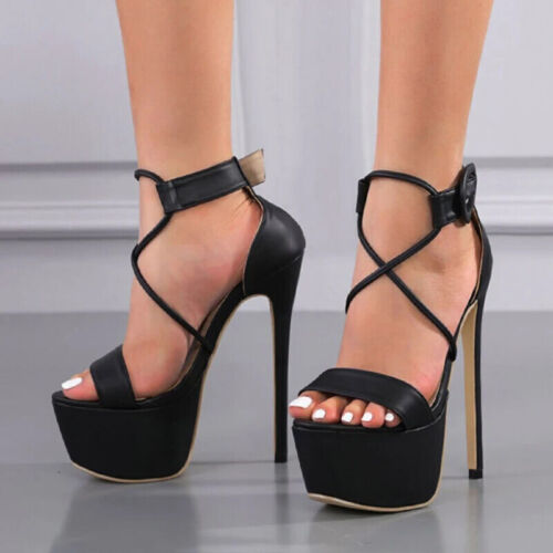 Damen High Heels Knöchel Schnalle Riemen Plateau Sandalen Pumps Stilettos Party Schuhe - Bild 2 von 14