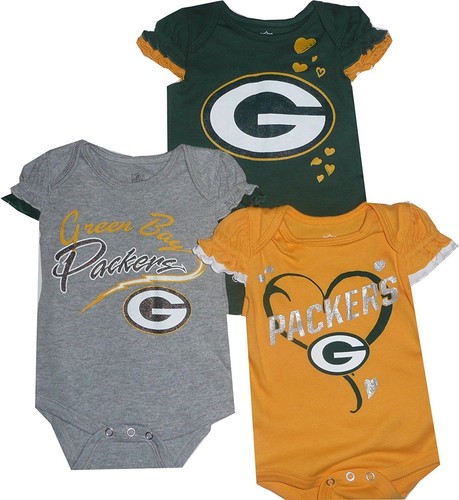 Green Bay Packers 3-teiliges Creeper Set Mädchen Teamfarben Kleinkind Baby Body - Bild 1 von 6