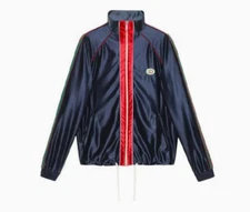 Sz XS - Men's Gucci Shiny Jersey Jacket With Web Blue